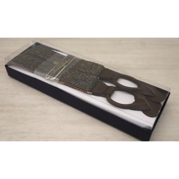 Brooks Brothers 2154BB13-319 Mens O/S Tweed w/Leather Tabs Adjustable Suspenders - Picture 3 of 7